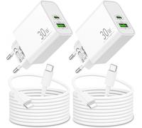 Senior-30w 2-Port Rapide Chargeur Pour Iphone 14/13/12/11 Pro Plus Mini Se, Iphone Xs Xr X 8 7 6 5, I Pad, Airpods, Pr Usb C Et Usb A Pd Adaptateur Alimentation Avec 2m Type C To L Câble 4-P[L12]