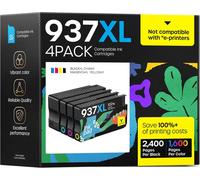 Senior-4 Pack 937Xl Cartouches D'Encre Avec Puce Compatible Pour 937 Evomore 937E 937Xl Pour Officejet 9110B 9130B 9120B 9117B Cartouches D'Impression Noir Et Couleur (Avec Puce)[L1095]