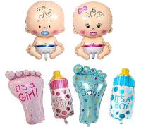 Senior-6 Pièces Bébé Ballon En Aluminium, Tétine Bébé, Biberon, Pieds, Ouverture De Ballon Scellée Automatiquement, Pour La Naissance De La Baby-Shower, Le Sexe Révèle La Décoration De La Fê[L2728]