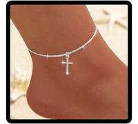 Senior-Anklet With Crystal Cross Adjustable Shiny Silver Women Jewelry One Size Soft Ceramic No Gemstone Eén Maat Soft Ceramic No Gem[L399]