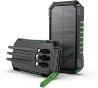 Senior-Batterie Externe Solaire 27000mah - Chargeur Solaire Power Bank Avec 3 Câbles Usb C Charge Rapide, Chargeur Portable Avec 3 Ports Pour Téléphone Tablette (Vert)[L368]