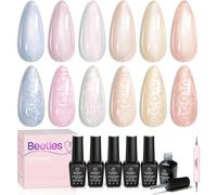 Senior-Beetles Perle Vernis Semi Permanent, Lot De Vernis À Ongles Gels 6 Couleurs Miroiter Sirène Blanc Rose Bleu Paillettes, Sèche Sous Lampe Uv/Led, Effet De Fil Coquille Tourbillon Manuc[L506]