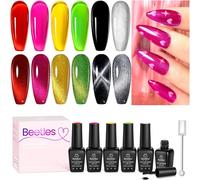 Senior-Beetles Vernis Semi Permanent Diamant De Cateye, 6 Couleurs Lot De Vernis À Ongles Gels Rouge Rose Vert Jaune Noir Argent, Sèche Sous Lampe Uv/Led Cadeaux Pour Femmes[L589]
