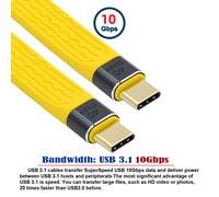 Senior-- Câble De Données Usb Type-C Mâle Vers Usb4 Mâle, Plat Et Mince, Fpc, 40 Gbps, 100 W, 8 K, 13 Cm, Pour Ordinateur Portable Et Téléphone, Jaune[L2179]