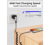 Senior-Câble Usb A Vers Usb C Spiralé Avec Écran Led, Cordon De Charge Usbc Rétractable À Charge Rapide 66 W À 90 Degrés Pour Téléphones, Tablettes, Banque D'Alimentation Et Plus[L1153]