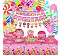 Senior-Candyland Sucette Décorations De Fête D'anniversaire ¿ Comprend Ballons, Bannière, Assiettes, Nappes, Tasses, Serviettes Pour Fête Sur Le Thème Des Bonbons ¿ Pour 20 Personnes[L1966]