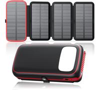 Senior-Chargeur Solaire Power Bank 27000mah ¿ Batterie Externe Avec 3 Sorties Usb, Charge Rapide 15w, Lampe Torche Lumineuse Intégrée Et 4 Panneaux Solaires Pour Smartphones Tablettes (Rouge[L2295]