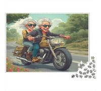 Senior Couple à Moto_1 Puzzle 1000 Pièces Adulte avec Assemblage Fluide,Puzzle d'art Jeu De Patience pour Un Passe-Temps pour Adulte,Étoile du Cadeau De Noël 38x26cm/1000pcs