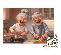 Senior Couple Cuisine Casse-tête 1000 Pièces sans Poussière,Puzzle Difficile défi De Jeu Éducatif pour Un Moment De Complicité,Cadeau d'anniversaire Parfait 52x38cm/1000pcs