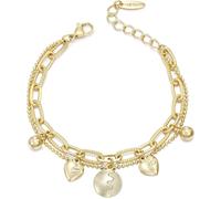 Senior-Gold Plated Layered Bracelet With Heart Pendants Double Chains Bracelet Adjustable Lightweight And Comfortable Bracelet For Women Gifts Jewelry, Alloy Copper, No Gemstone[L847]