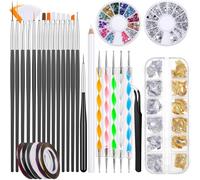 Senior-Kit De 31 Pièces Nail Art Design, 15 Pinceau À Ongles, 5 Dotting Pens, 2 Boîtes Ongles Strass, 10 Striping Tape Et Feuille De Or & Argent Pour Manucure Professionnel Femmes[L525]