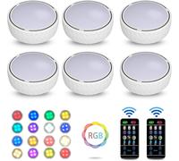 Senior-Lampe De Placard 6Pcs Lumière Armoire 12 Leds Veilleuse Rgbw 16 Couleurs Lampe Portable Sans Fil Télécommande Éclairage Sous Meuble Pour Cuisine, Couloir Et Miroir [3 Piles Aa][L1658]