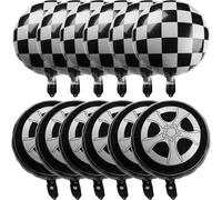 Senior-Lot De 12 Ballons De Voiture De Course, 45,7 Cm, Ballons À Carreaux Noirs Et Blancs, En Film D'aluminium, Ronds, Durables, Réutilisables, Décorations De Fête Classiques Pour Anniversa[L631]