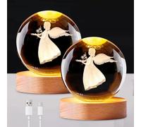 Senior-Lot De 2 Boules De Cristal 3D - Système Solaire 3D - Boule De Cristal Avec Led - Cadeau Ange Gardien - Boule De Cristal Led - 6 Cm - Avec Base En Bois - Pour Thanksgiving, Saint-Valentin, [L544