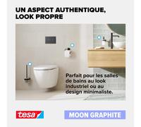 Senior-Moon Porte Rouleau Papier Toilette En Graphite Brossé - Dérouleur Autocollant Sans Couvercle En Métal, Revêtement Pvd - Sans Perçage Avec Solution Adhésive - 99 Mm X 140 Mm X 53 Mm[L1890]