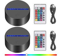 Senior-Pack De 2 Base Led, Base Lumineuse Led Avec Télécommande, Base De Lampe Veilleuse Led 3d Avec 16 Couleurs À Intensité Variable Pour Chambre À Coucher, Chambre D'enfant, Salon, Bar[L1304]