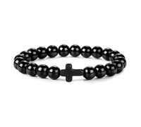 Senior-Prière Hommes Pierre Naturelle Bois Perles Chapelet Hématite Croix Bracelets Onyx Bijoux Homme,Black Onyx[L97]