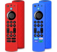 Senior-Silicone Remote Control Case (2Pcs) For Firestick 4K /Insignia/Pioneer/Omni Fire Tv Alexa Voice Remote Enhanced With Lanyard (Red+Blue, Both Do Not Glow)[L547]