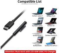 Senior-Surface Vers Usb C Câble De Charge, Compatible Avec Microsoft Surface Pro 7/6/5/4/3 Go3/2/1 Laptop4/3/2/1, Nécessite Un Chargeur Usb-C De 45W 15V/3A[L2542]
