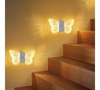 Senior-Veilleuse Détection De Mouvement Capteur Crépusculaire, Lot De 2 Veilleuses Led, 3 Modes Papillon 500mah Rechargeable, Magnétique Sans Fil Veilleuse, Pour Cuisine, Chambre, Couloir, Pender[L577