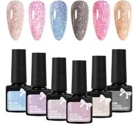 Senior-Vernis À Ongles Paillettes Laser 6 Couleurs 6 Flacons - Gel Semi-Permanent Pour Lampe Uv/Led - Effet Holographique Scintillant - U Salon Et Diy Maison - 7ml[L944]