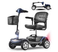 Seniorenmobil Trottinette électrique, 4 roues, avec siège, moteur de 300 W, capacité de charge de 136 kg, 6 km/h, batterie amovible, siège rotatif à 360°, éclairage LED, frein électromagnétique, bleu