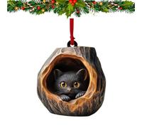 SENIURIS Décoration en forme d'animal pour sapin de Noël en forme de forêt - Motif 2D - En acrylique - À suspendre - Chat noir