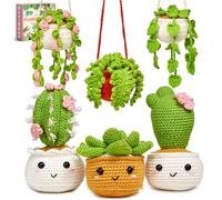 SENIURIS Kits de crochet pour débutants, kits de tricot au crochet avec lot de 6 plantes en pot suspendues.