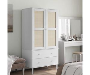 SENJA - Penderie blanche aspect rotin en pin massif - 90 x 55 x 175 cm - Avec tiroirs et portes - Espace de rangement moderne pour chambre et dressing