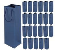 SENJEOK Lot de 24 sacs cadeaux en papier kraft avec poignées en corde, réutilisables, bleu, pour fêtes, mariages, projets de bricolage, 9 x 9,5 x 35 cm
