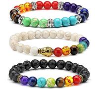Senlinmu 3X Bracelet Bouddha 7 Chakra Pierre Méditation Mala Prière Bouddhiste Bouddhisme Zen Reiki Énergie Yoga Bracelets, 7 pouces, Perle Métal Cristal, sans_pierre, 7 pouces, Perle Métal Cristal,