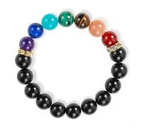 SENLLY 7 Chakra Beaded Stretch Bracelet with Black Agate, Handmade Natural Stone Jewelry for Balance & Protection