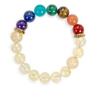SENLLY 7 Chakra Beaded Stretch Bracelet with Citrine, Handmade Natural Stone Jewelry for Balance & Protection