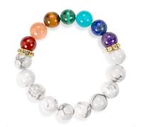 SENLLY 7 Chakra Beaded Stretch Bracelet with Howlite, Handmade Natural Stone Jewelry for Balance & Protection