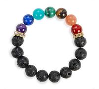 SENLLY 7 Chakra Beaded Stretch Bracelet with Lava Rock, Handmade Natural Stone Jewelry for Balance & Protection