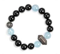 SENLLY Arctic Shadow - Aquamarine, Black Agate & Silver Obsidian Bracelet, Handcrafted Natural Stone Jewelry for Calm, Strength & Modern Style