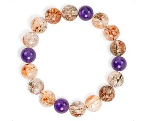 SENLLY Aurora Flame - Beaded Stretch Bracelet with Black Gold Super Seven & Amethyst, Handcrafted Natural Stone Jewelry for Energy, Intuition & Balance