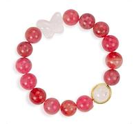 SENLLY Cherry Flutter - Beaded Stretch Bracelet with Natural Rhodonite, White Agate & Clear Quartz, Handcrafted Natural Stone Jewelry for Love, Joy & Emotional Harmony