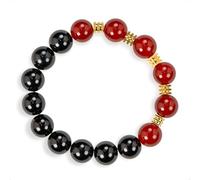 SENLLY Crimson Axis - Beaded Stretch Bracelet with Natural Red Agate & Black Agate, Handcrafted Natural Stone Jewelry for Confidence, Balance & Bold Style