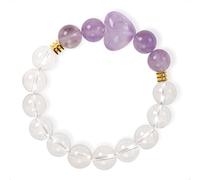 SENLLY Crystal Whisper - Beaded Stretch Bracelet with Natural Lavender Amethyst & Clear Quartz, Handcrafted Natural Stone Jewelry for Calm, Clarity & Harmony