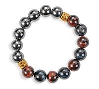 SENLLY Dual Tiger Aura - Beaded Stretch Bracelet with Natural Hematite, Red Tiger’s Eye & Blue Tiger’s Eye, Handcrafted Natural Stone Jewelry for Focus, Balance & Confidence