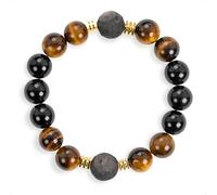 SENLLY Earthbound Focus - Beaded Stretch Bracelet with Tiger’s Eye, Black Agate & Silver Obsidian, Handmade Natural Stone Jewelry for Confidence, Balance & Clarity