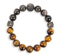 SENLLY Ember Balance - Beaded Stretch Bracelet with Tiger’s Eye & Silver Obsidian, Handmade Natural Stone Jewelry for Confidence, Grounding & Focus