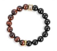 SENLLY Ember Focus Guard - Beaded Stretch Bracelet with Red Tiger’s Eye & Black Agate, Handmade Natural Stone Jewelry for Confidence, Strength & Grounding
