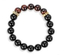 SENLLY Ember Guardian - Beaded Stretch Bracelet with Black Agate & Red Tiger’s Eye, Handmade Natural Stone Jewelry for Strength, Balance & Focus