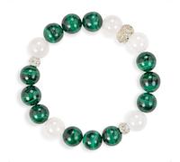 SENLLY Emerald Balance - Beaded Stretch Bracelet with Natural Malachite & White Agate, Handcrafted Natural Stone Jewelry for Grounding, Clarity & Emotional Harmony