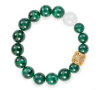 SENLLY Emerald Flow - Beaded Stretch Bracelet with Natural Malachite & White Agate, Handcrafted Natural Stone Jewelry for Balance, Protection & Renewal