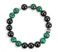 SENLLY Forest Guard - Handmade Malachite & Black Agate Bracelet, Natural Stone Beaded Stretch Jewelry for Strength & Balance