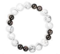SENLLY Frosted Balance - Beaded Stretch Bracelet with Natural Silver Obsidian & Howlite, Handcrafted Natural Stone Jewelry for Calmness & Grounding