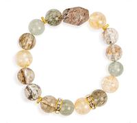 SENLLY Golden Aura - Bracelet with Super Seven, Green Rutilated Quartz & Citrine, Handcrafted Natural Stone Jewelry for Clarity, Wealth Energy & Daily Balance